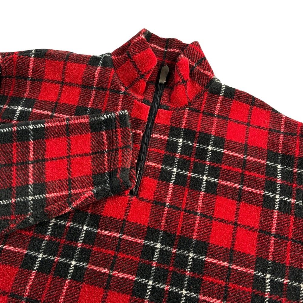 Lauren Ralph Lauren 1/4 Zip Plaid Fleece Men's Medium Red Tartan USA Made VTG